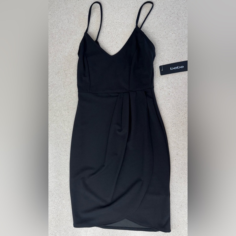 NWT Bebe Little Black Mini Dress Cocktail Party Spaghetti Strap Sleeveless Sz XS